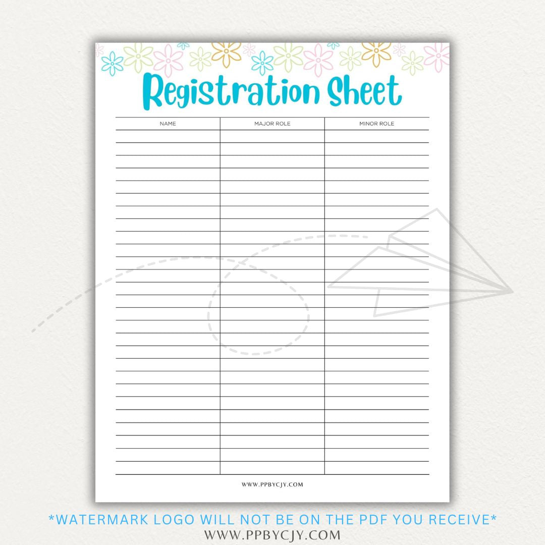 Audition Registration Sheet Printable PDF Template for Casting Calls and Talent Shows