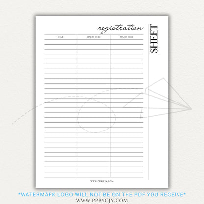 Audition Registration Sheet Printable PDF Template for Casting Calls and Talent Shows