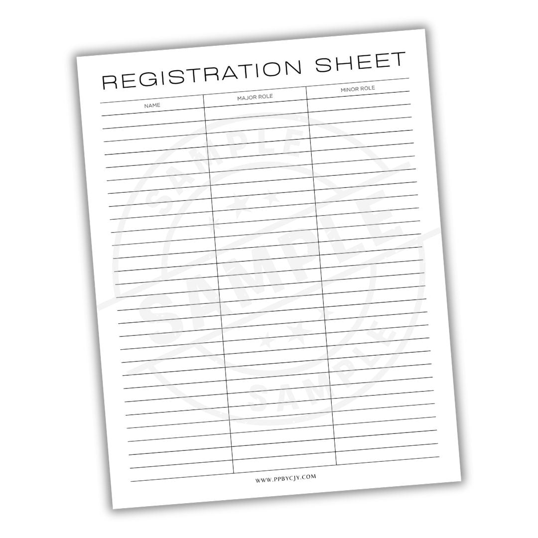 Registration sheet with columns for name, major, and age on a white background