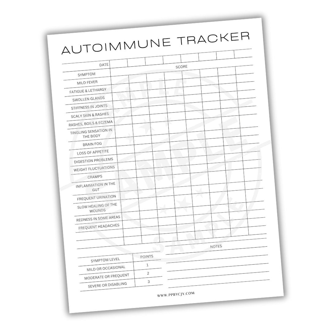 Autoimmune Tracker sheet on a white background