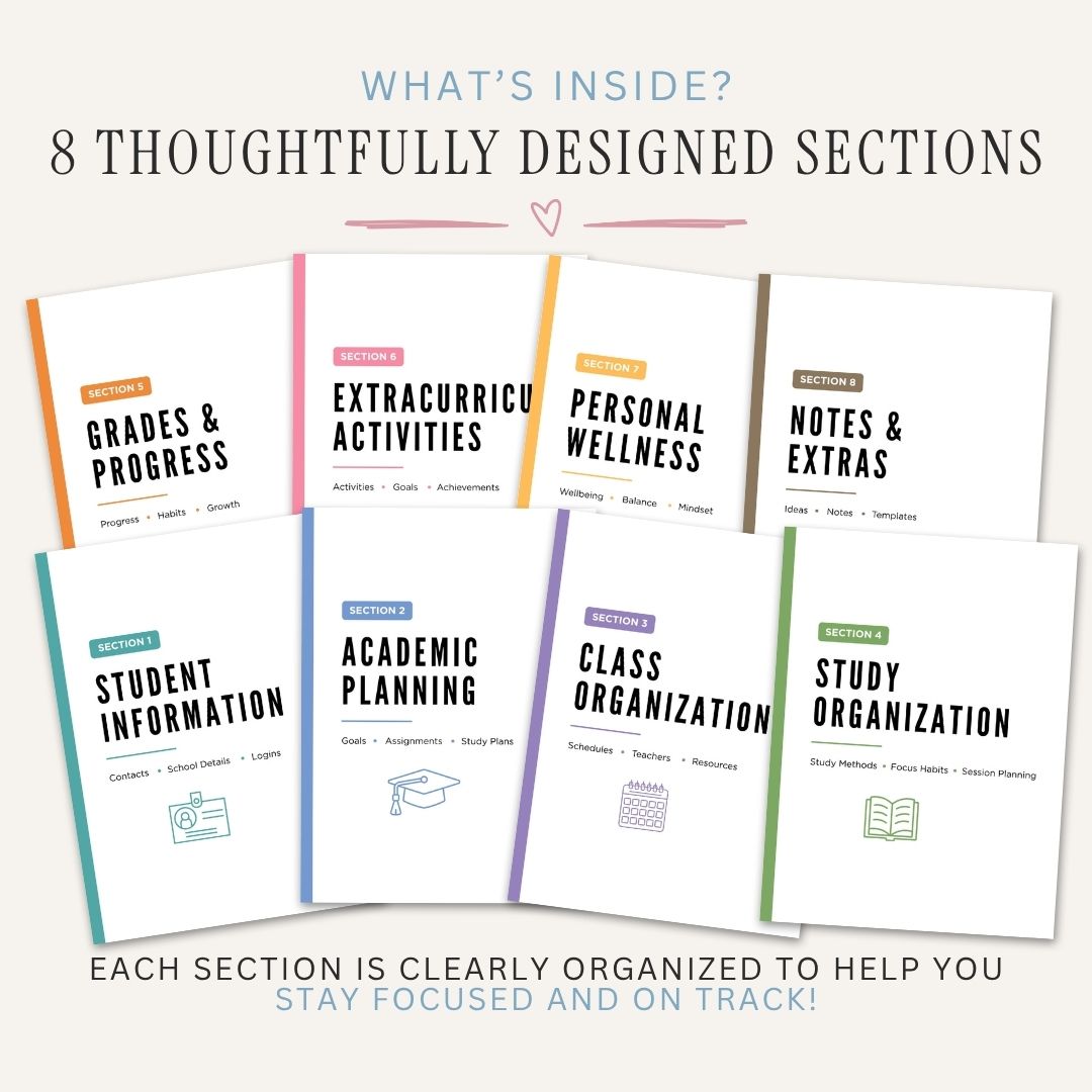 Student Success Binder printable student success planner sections