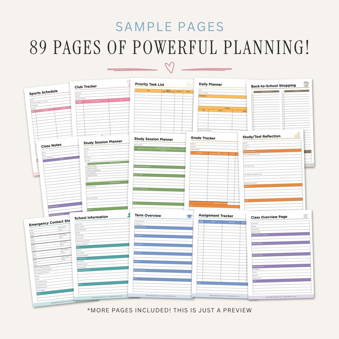Student Success Binder printable student success planner sample pages