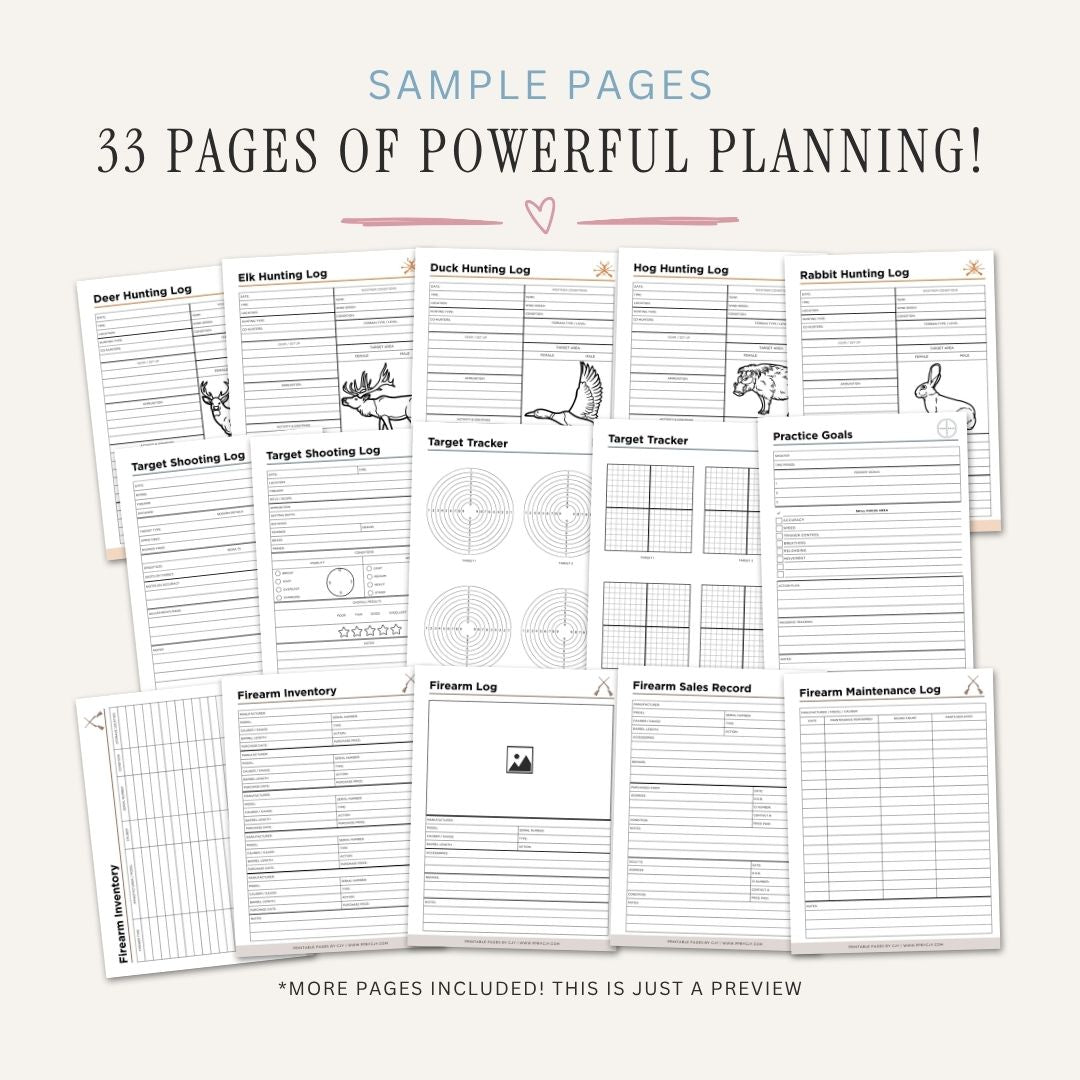 Hunting & Shooting Binder printable hunting logbook sample pages