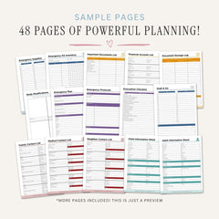 Emergency Prep Binder - 48 Page Family Emergency Organizer sample pages