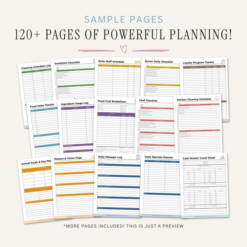 Restaurant Management Binder printable restaurant operations planner sample pages
