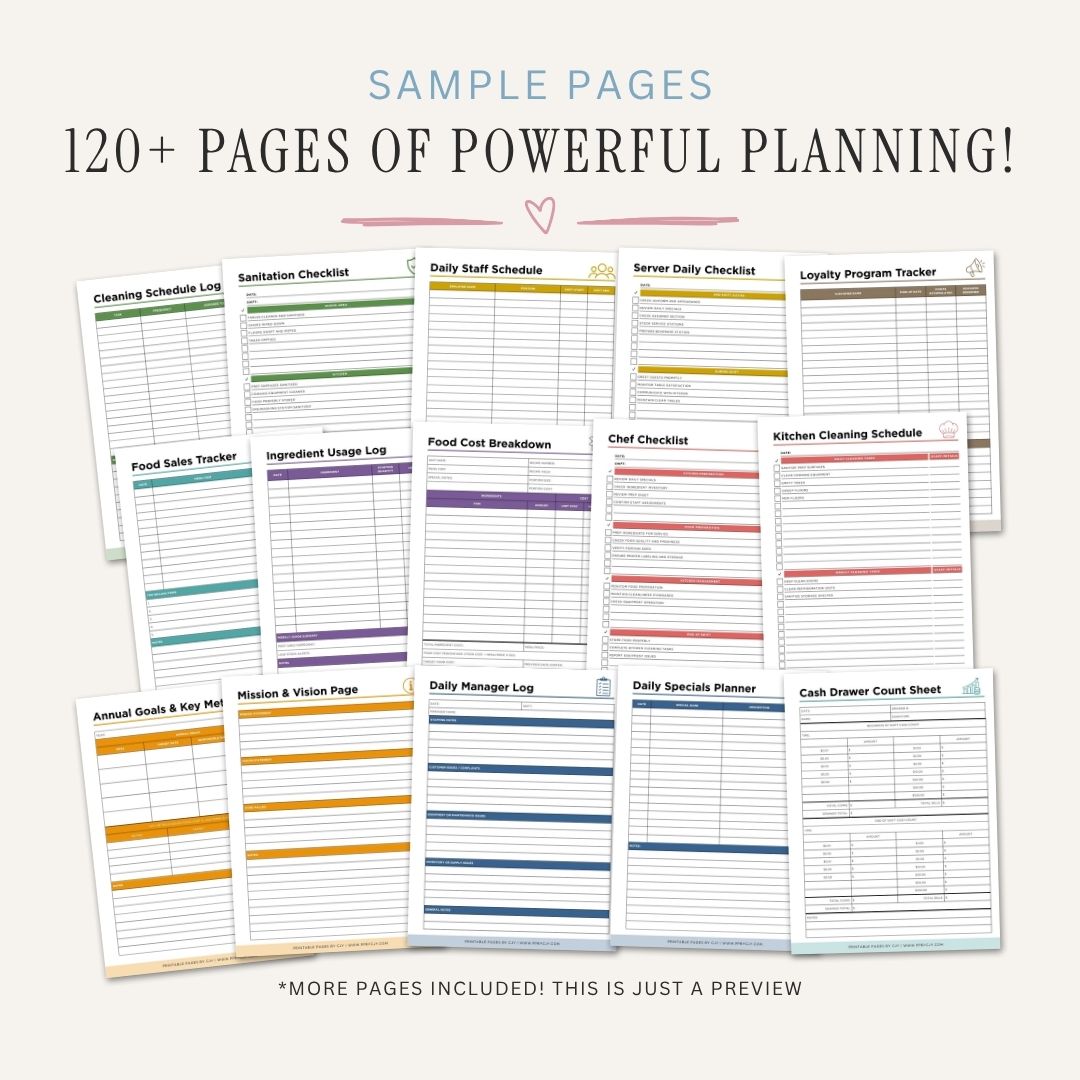 Restaurant Management Binder printable restaurant operations planner sample pages
