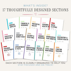 Medical binder sections of health and wellness journals 