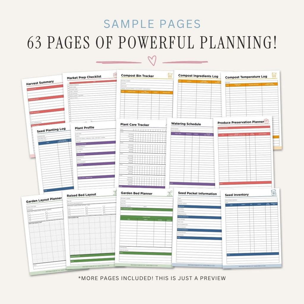 Garden Binder - 63 Page Garden Planner & Harvest Organizer sample pages