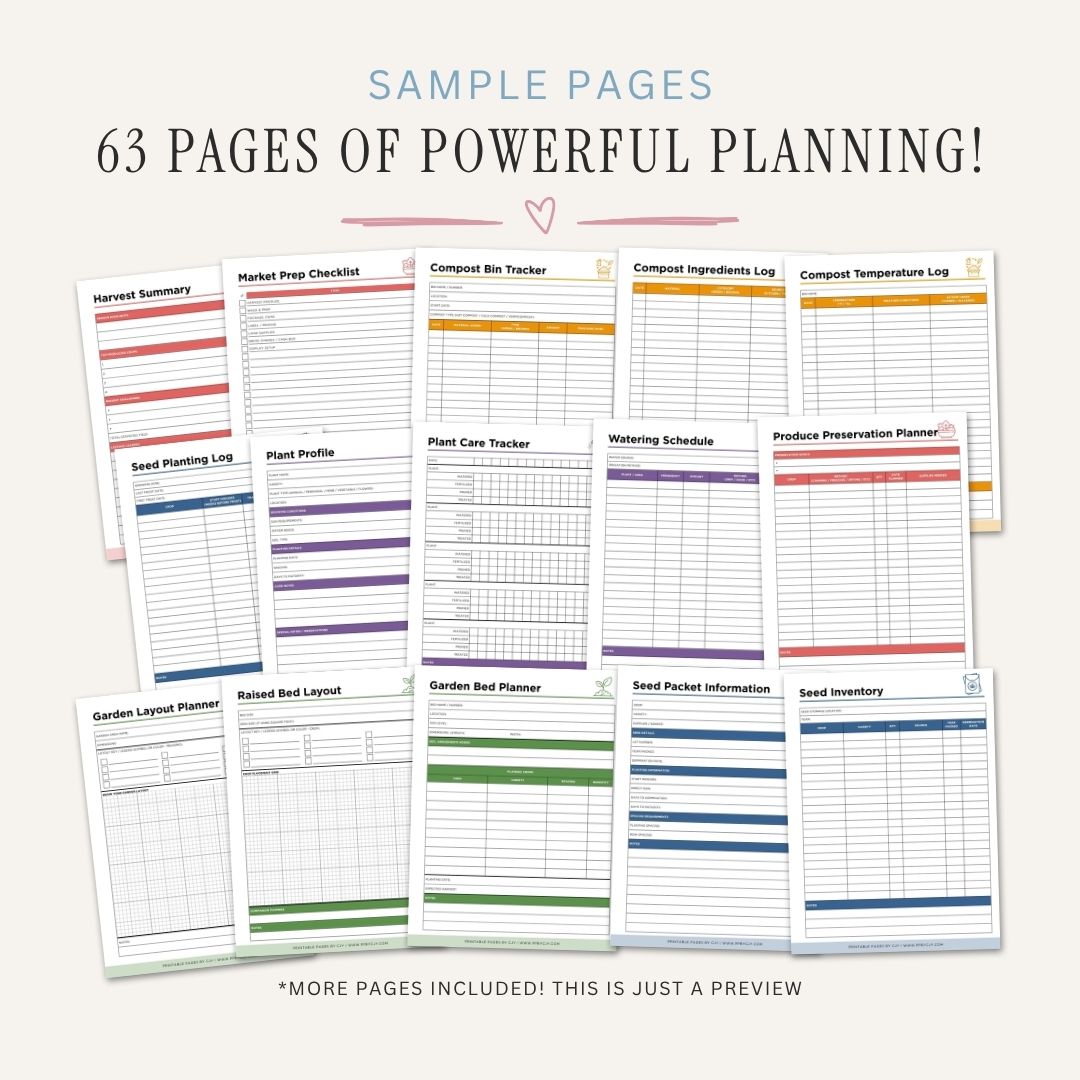 Garden Binder - 63 Page Garden Planner & Harvest Organizer sample pages