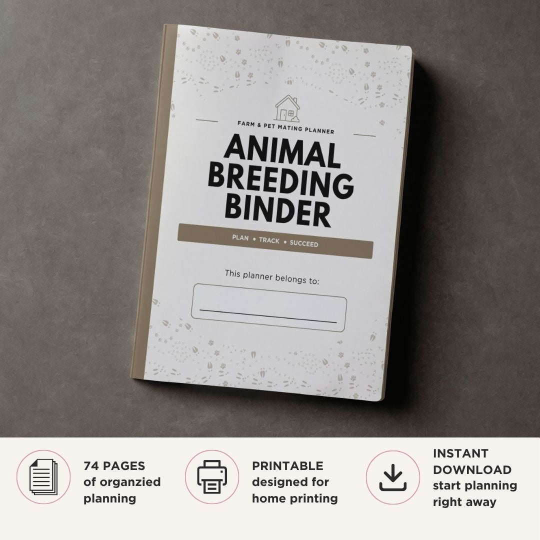 Animal Breeding Binder printable breeding records organizer for livestock, pets, pedigrees, pregnancies, and offspring tracking
