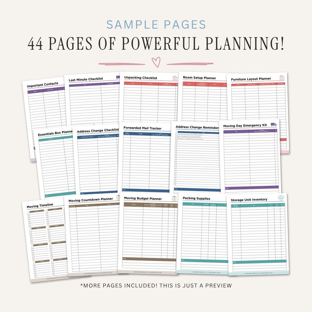 Moving Binder - 44 Page Home Moving Planner & Packing Organizer sample pages