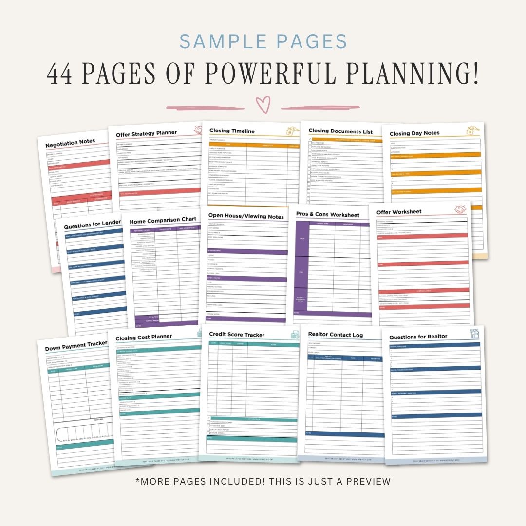 Home Buying Binder printable house hunting planner  sample pages