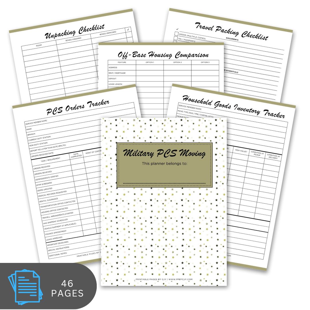 Military PCS Moving Binder - 46 Page Military Duty Station Move Planner