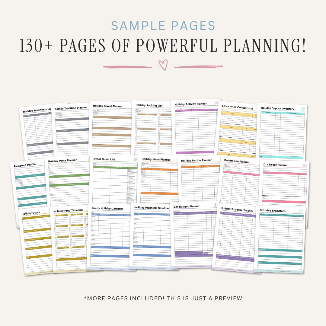 Holiday Planning Binder printable organizer for holiday planning celebrations gifts meals travel traditions and special occasions sample pages