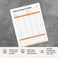 Vehicle Payment Tracker sheet on a gray background with product features listed below.
