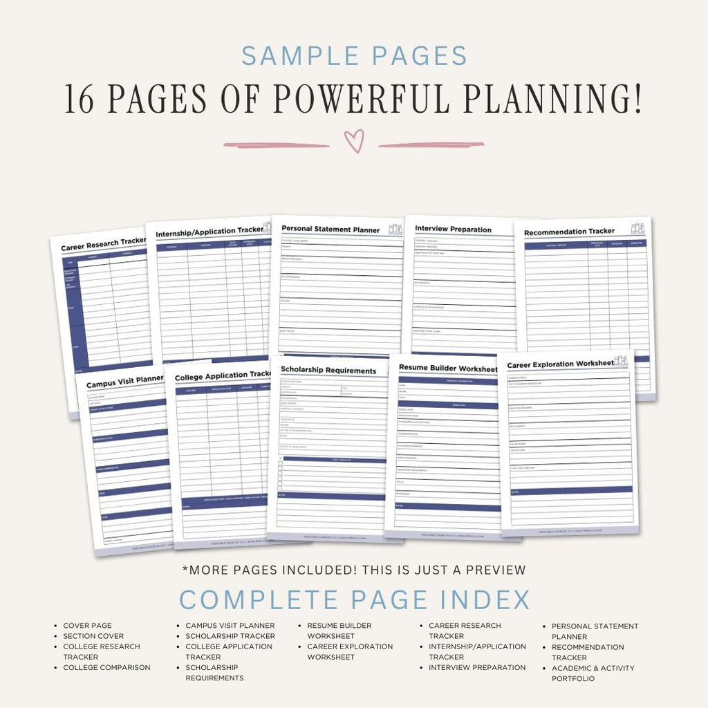 College & Career Planner printable student college planning bundle worksheets and organization pages
