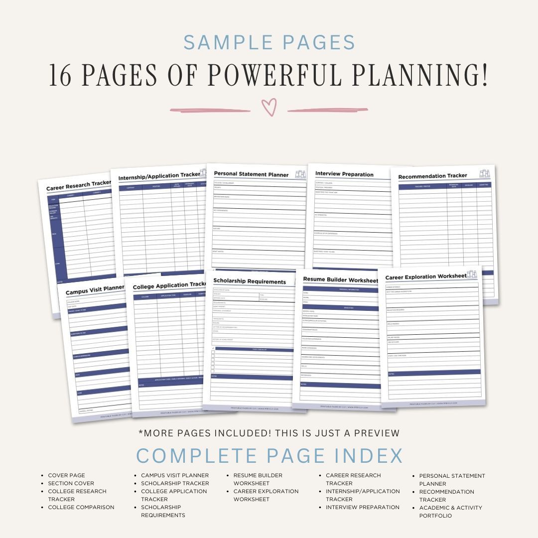 College & Career Planner printable student college planning bundle worksheets and organization pages
