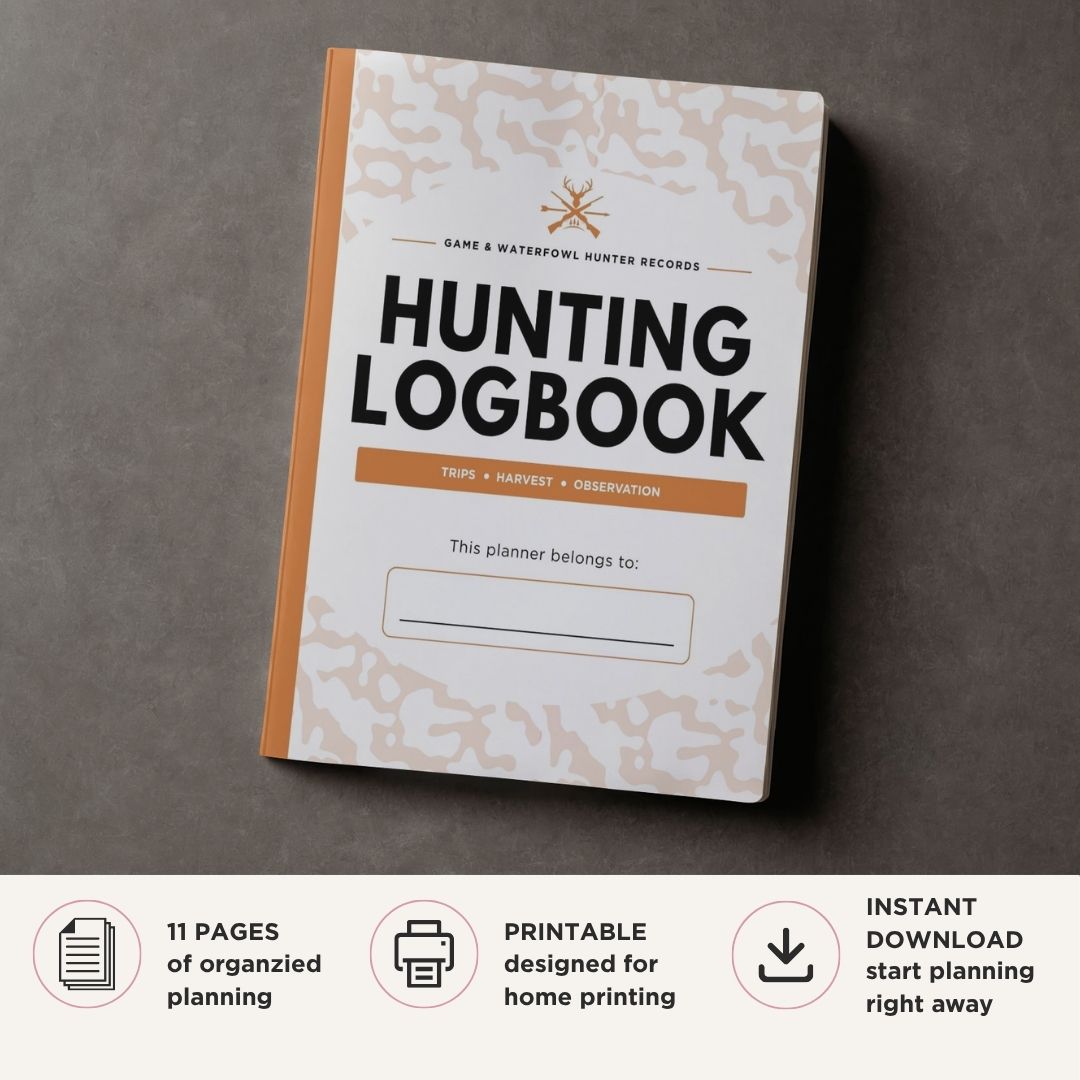 Hunting Logbook Planner printable hunting journal pages with trip tracking layouts
