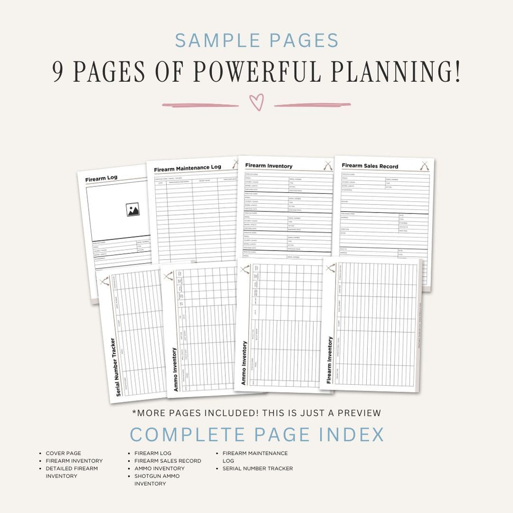 Firearm Records Planner printable firearm inventory and maintenance tracking pages
