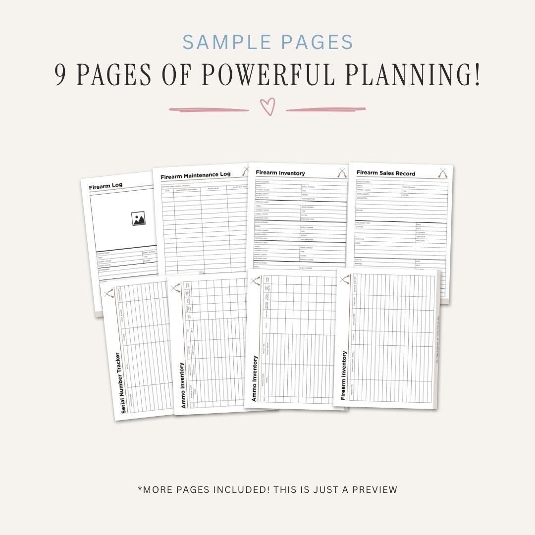 Firearm Records Planner printable firearm inventory and maintenance tracking pages
