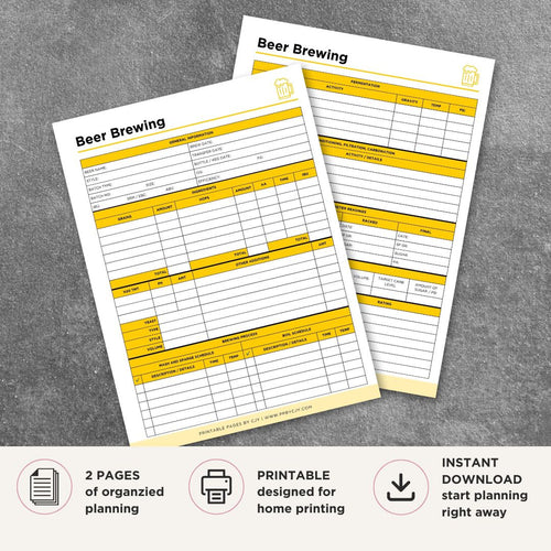 Beer Brewing Log Sheet printable homebrew recipe and fermentation tracker for brewing records and tasting notes
