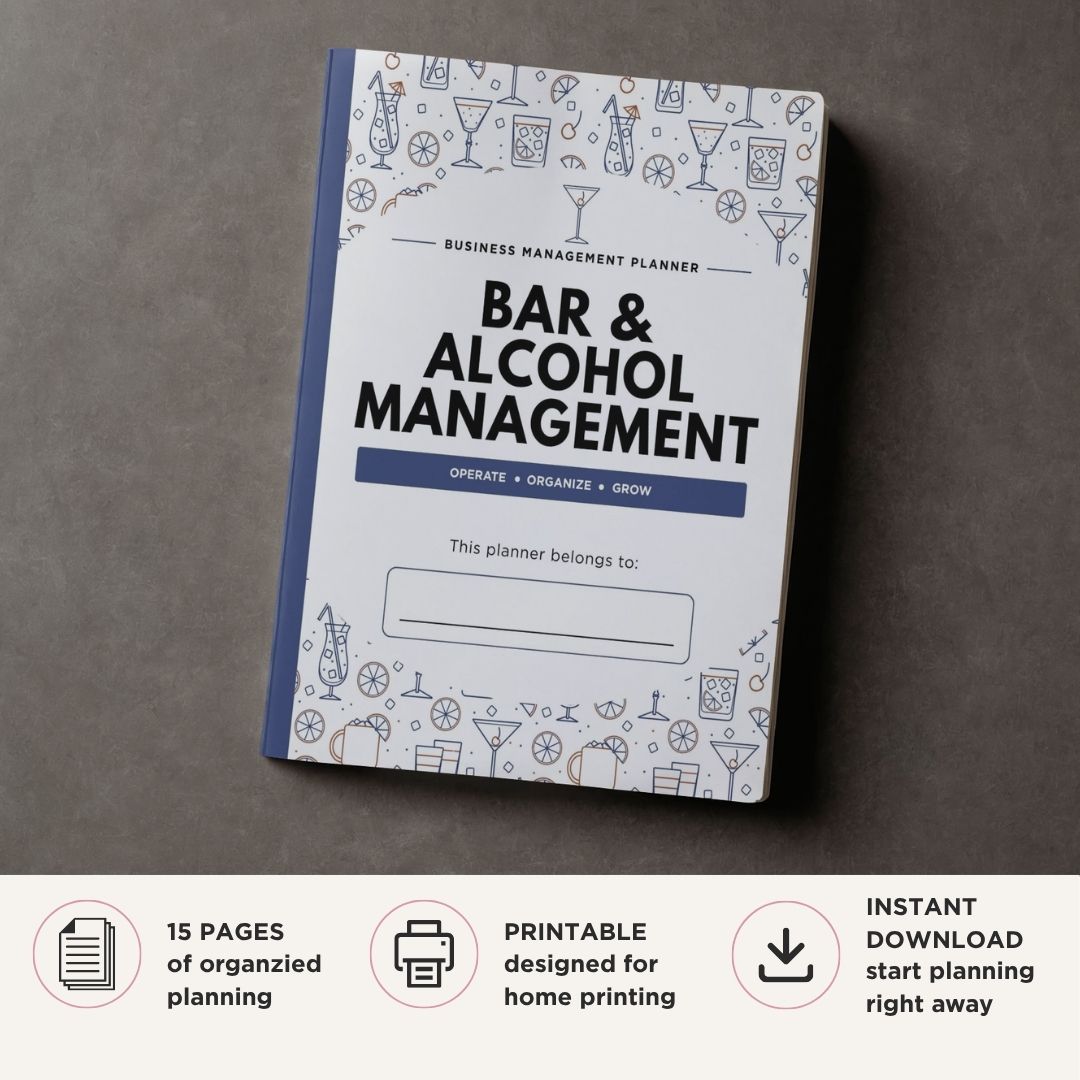 Bar and Alcohol Management Planner printable restaurant bar inventory and operations management bundle
