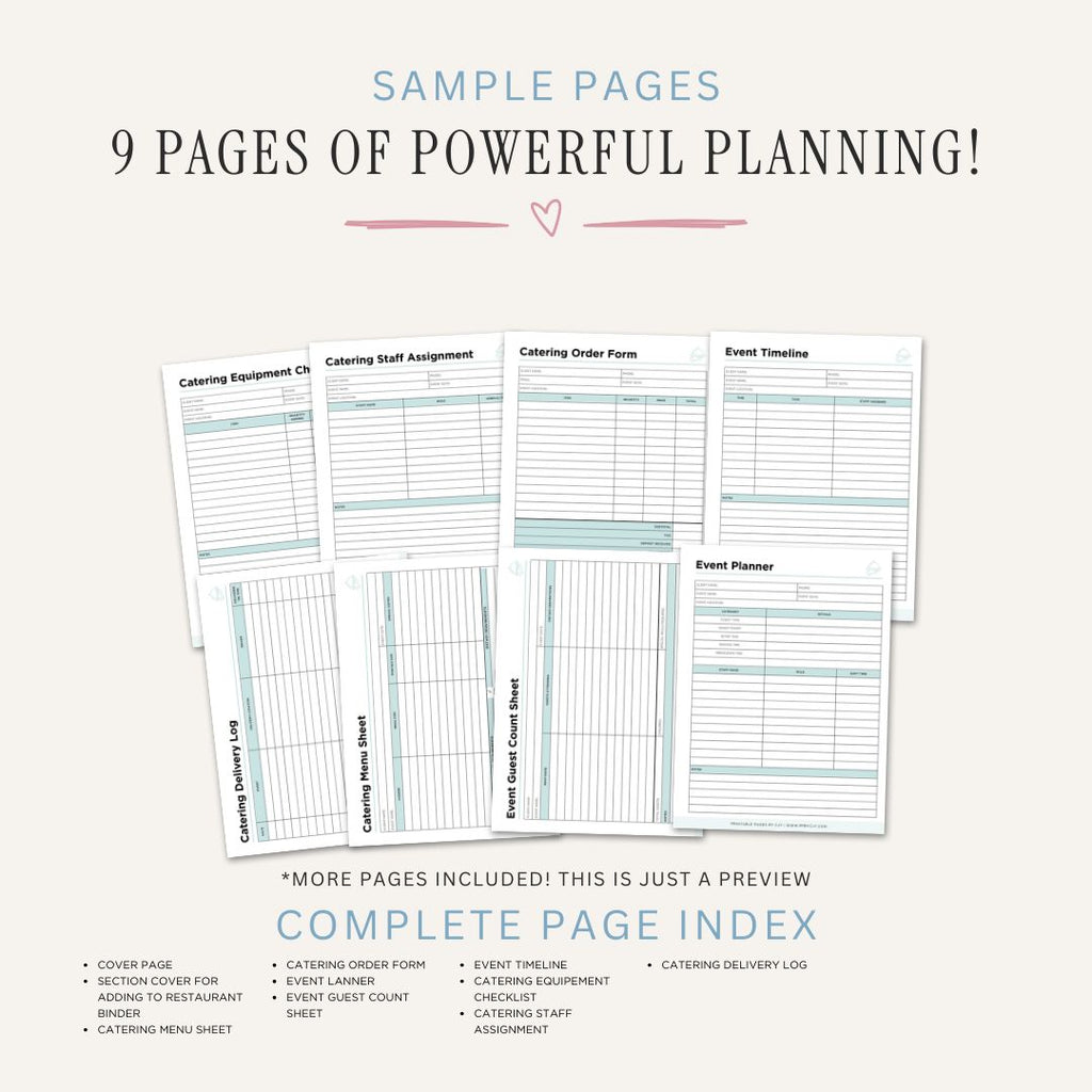 Catering and Events Planner printable catering management and event planning bundle for restaurants and food service businesses

