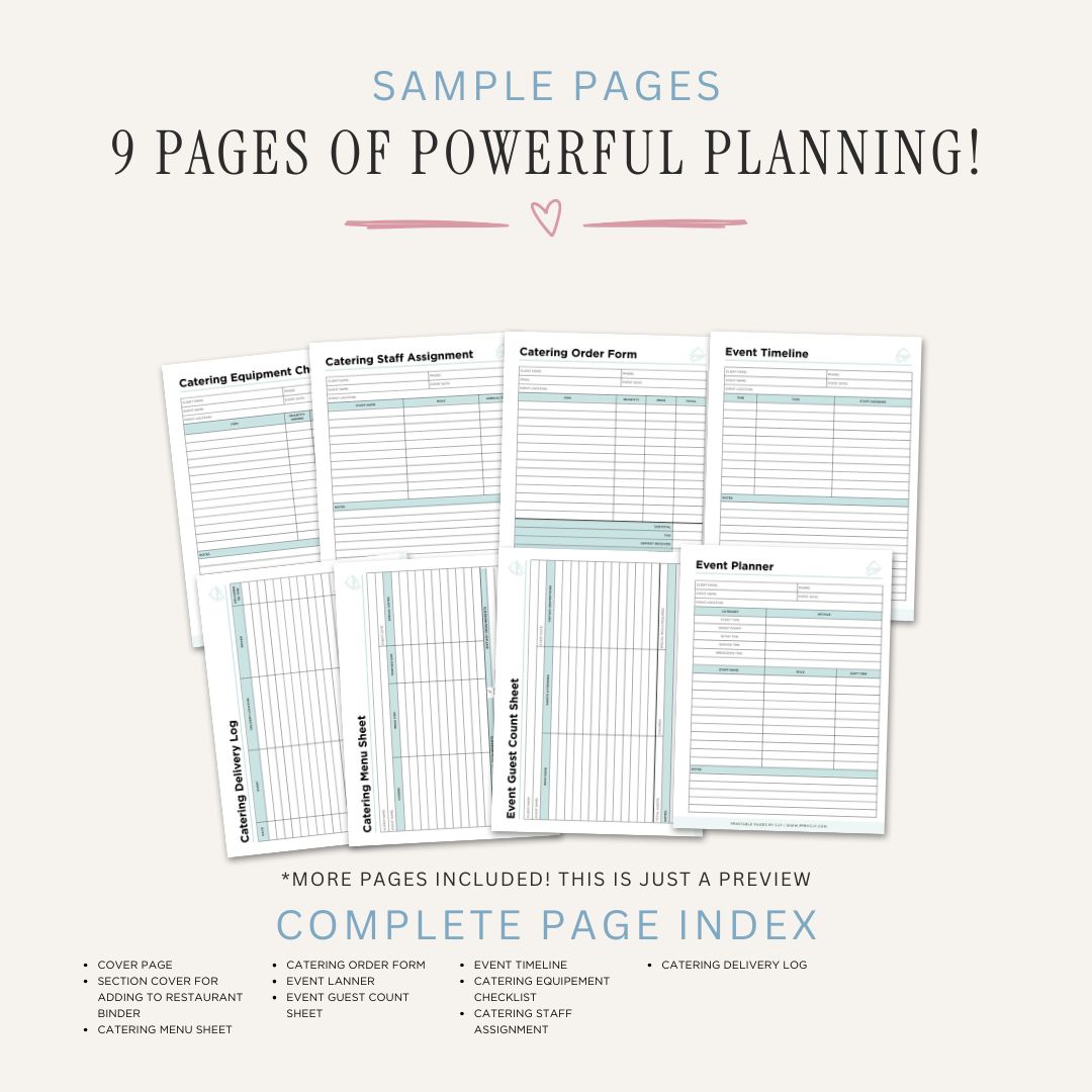 Catering and Events Planner printable catering management and event planning bundle for restaurants and food service businesses
