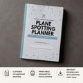 Printable Plane Spotting Planner featuring aircraft logs, airline trackers, spotting session planners, airport visit records, photography notes, weather logs, and aviation observation pages.
