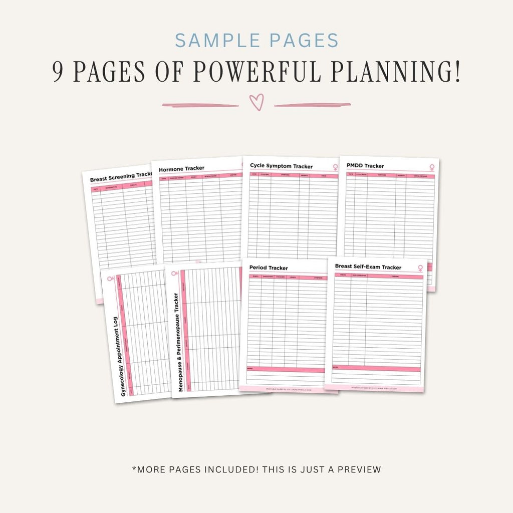 Women's Health Planner printable cycle and hormone tracker bundle for symptom and wellness tracking
