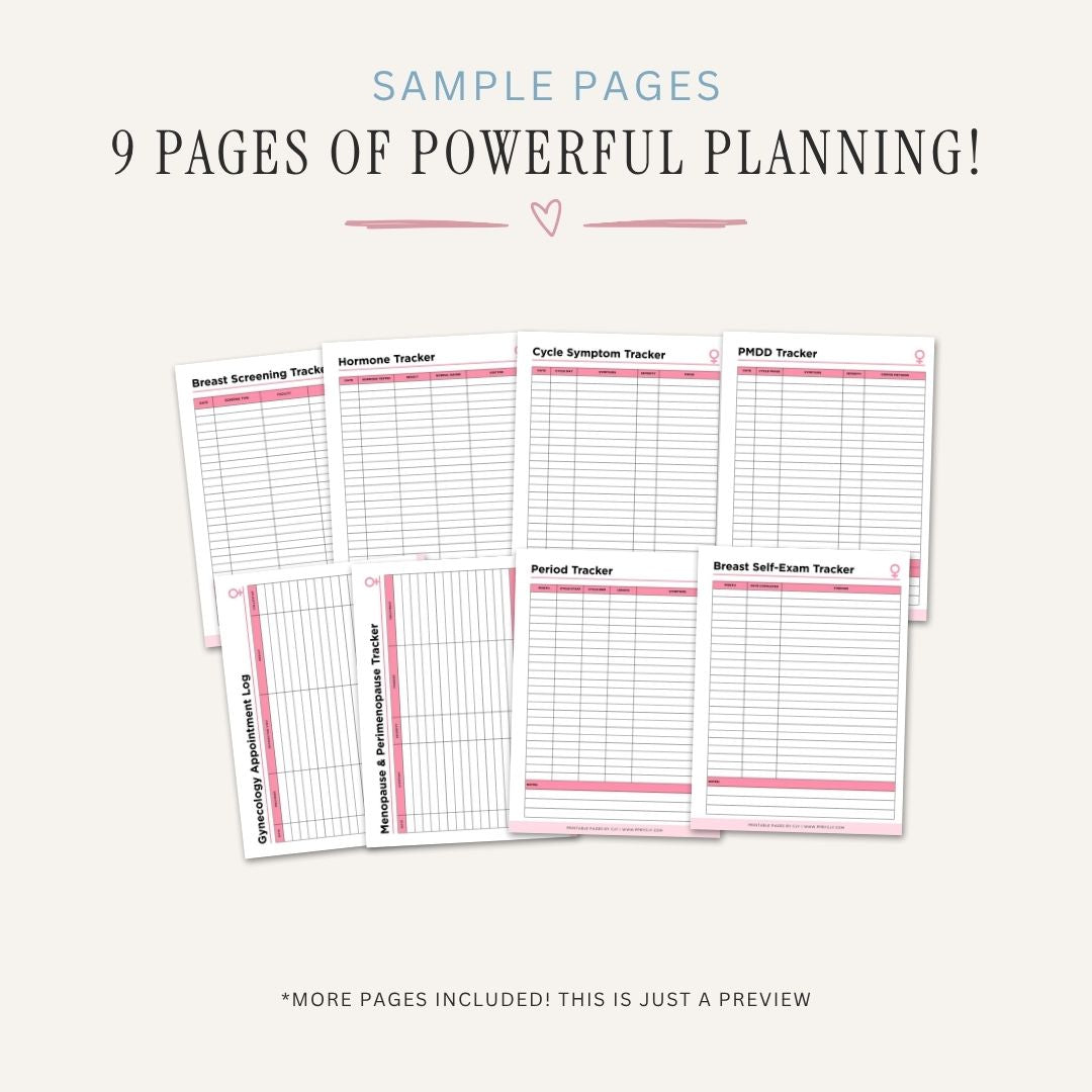 Women's Health Planner printable cycle and hormone tracker bundle for symptom and wellness tracking
