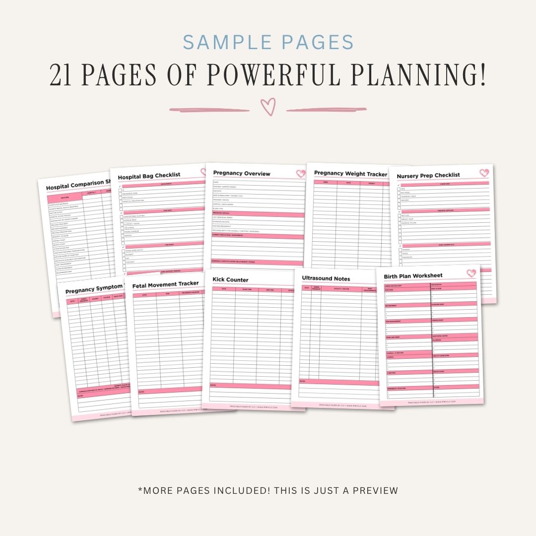 Pregnancy Planner printable pregnancy tracker bundle for prenatal care and postpartum recovery organization
