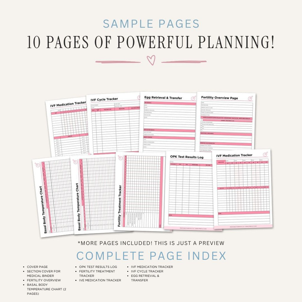 IVF and Fertility Planner printable fertility tracking bundle for IVF cycles medication and ovulation tracking
