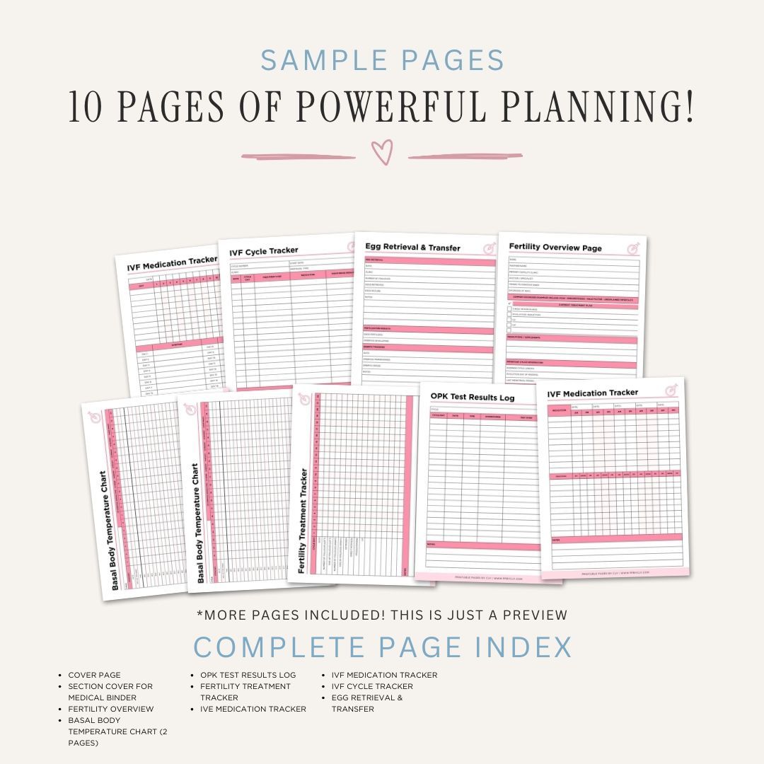 IVF and Fertility Planner printable fertility tracking bundle for IVF cycles medication and ovulation tracking
