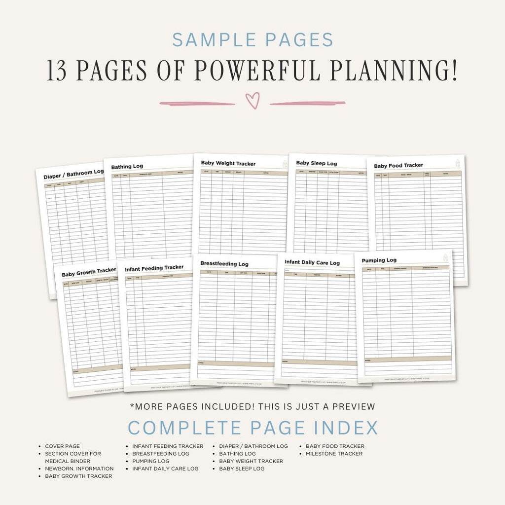 Baby and Infant Care Planner printable newborn care log bundle for feeding sleep and milestone tracking
