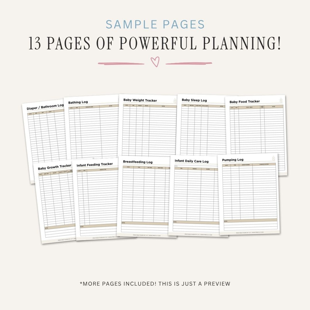 Baby and Infant Care Planner printable newborn care log bundle for feeding sleep and milestone tracking
