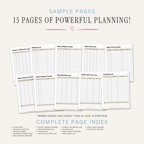 Baby and Infant Care Planner printable newborn care log bundle for feeding sleep and milestone tracking
