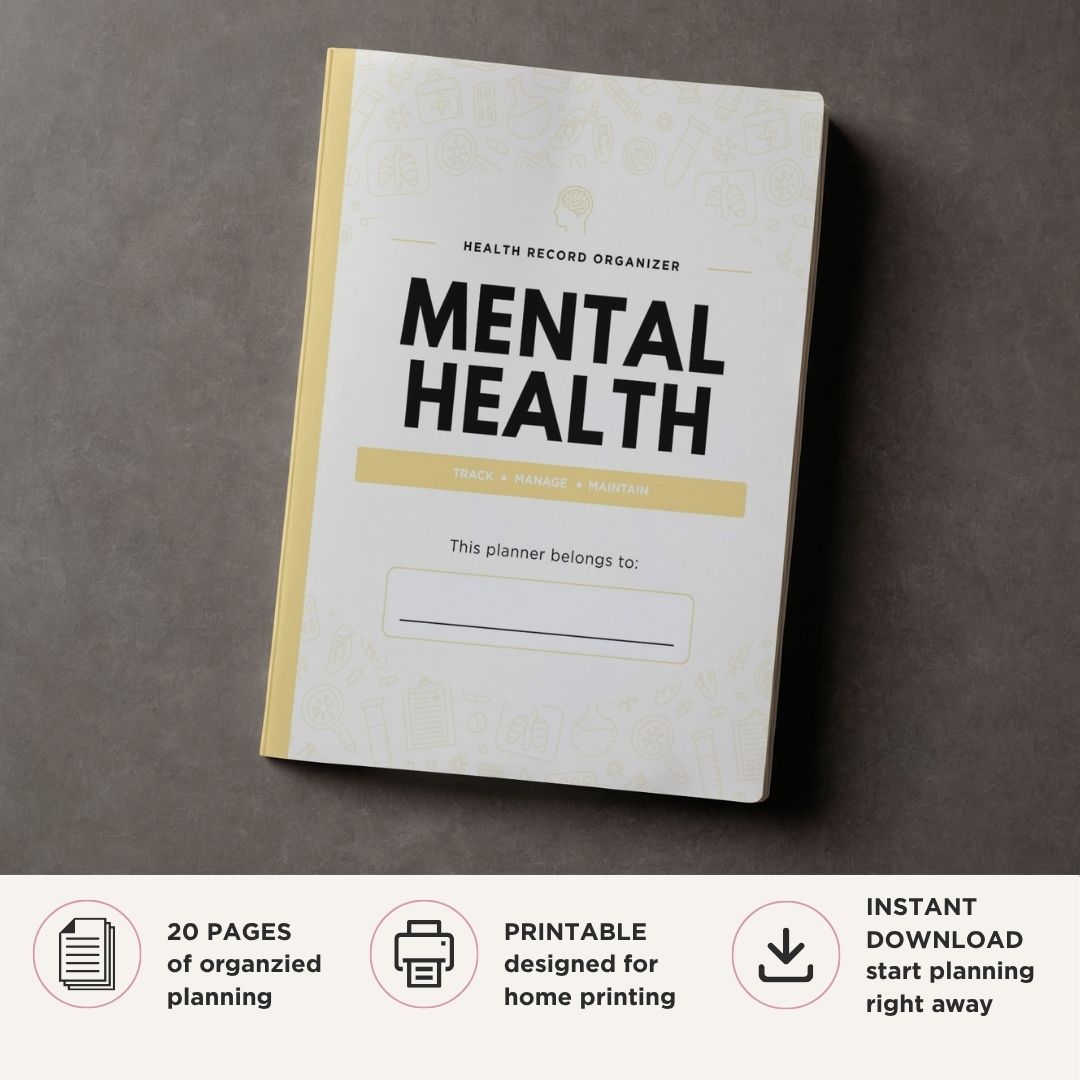Mental Health and Wellness Planner printable mood and therapy tracker bundle for self care and emotional wellness tracking
