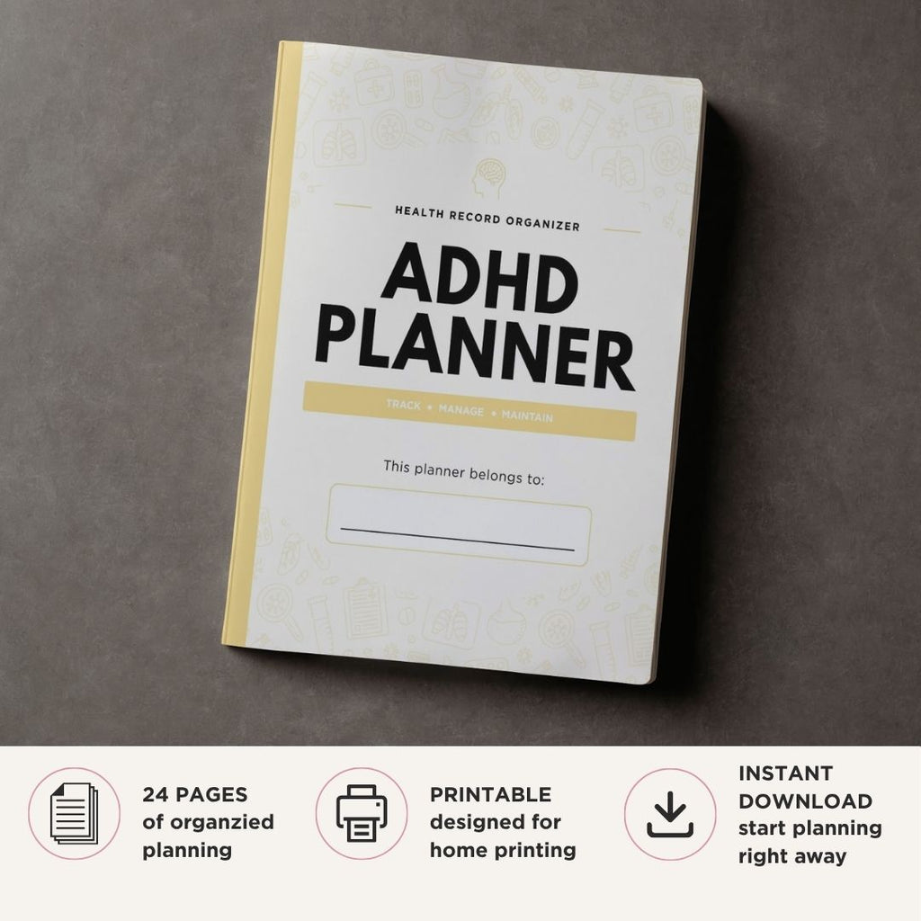 ADHD Planner printable ADHD organization tool bundle for focus tracking routines and symptom management
