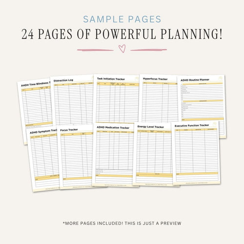 ADHD Planner printable ADHD organization tool bundle for focus tracking routines and symptom management
