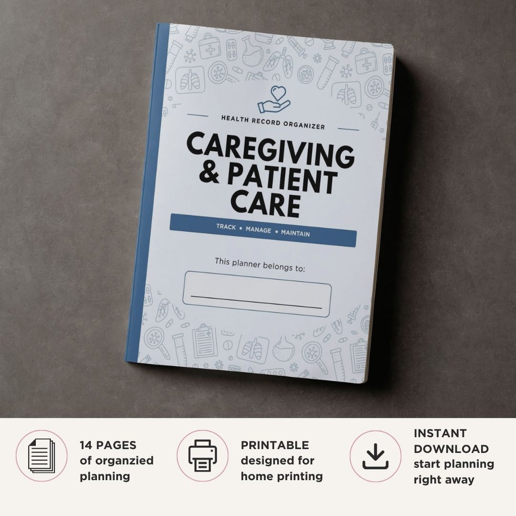 Caregiving Planner printable caregiver log bundle for patient care tracking and health record organization
