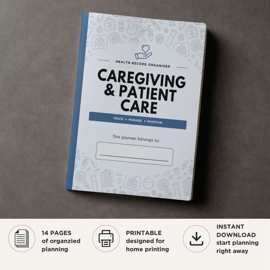 Caregiving Planner printable caregiver log bundle for patient care tracking and health record organization
