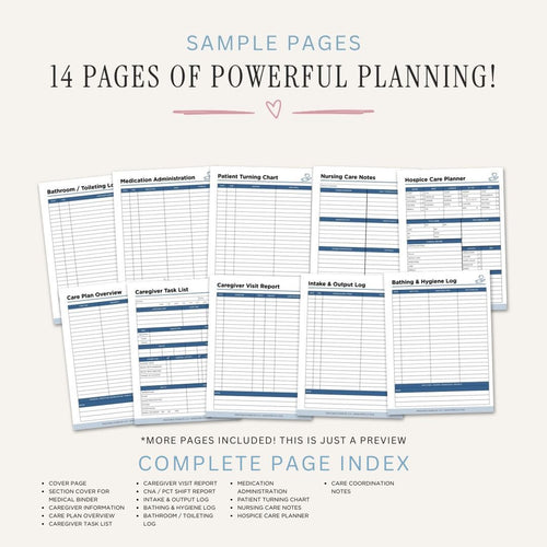 Caregiving Planner printable caregiver log bundle for patient care tracking and health record organization
