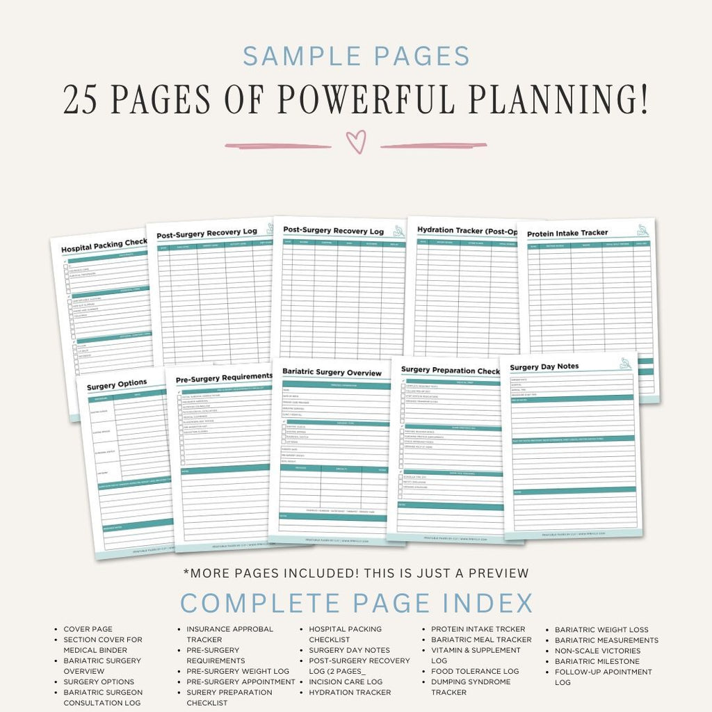 Bariatric Surgery Planner printable weight loss tracker bundle for recovery nutrition and progress tracking
