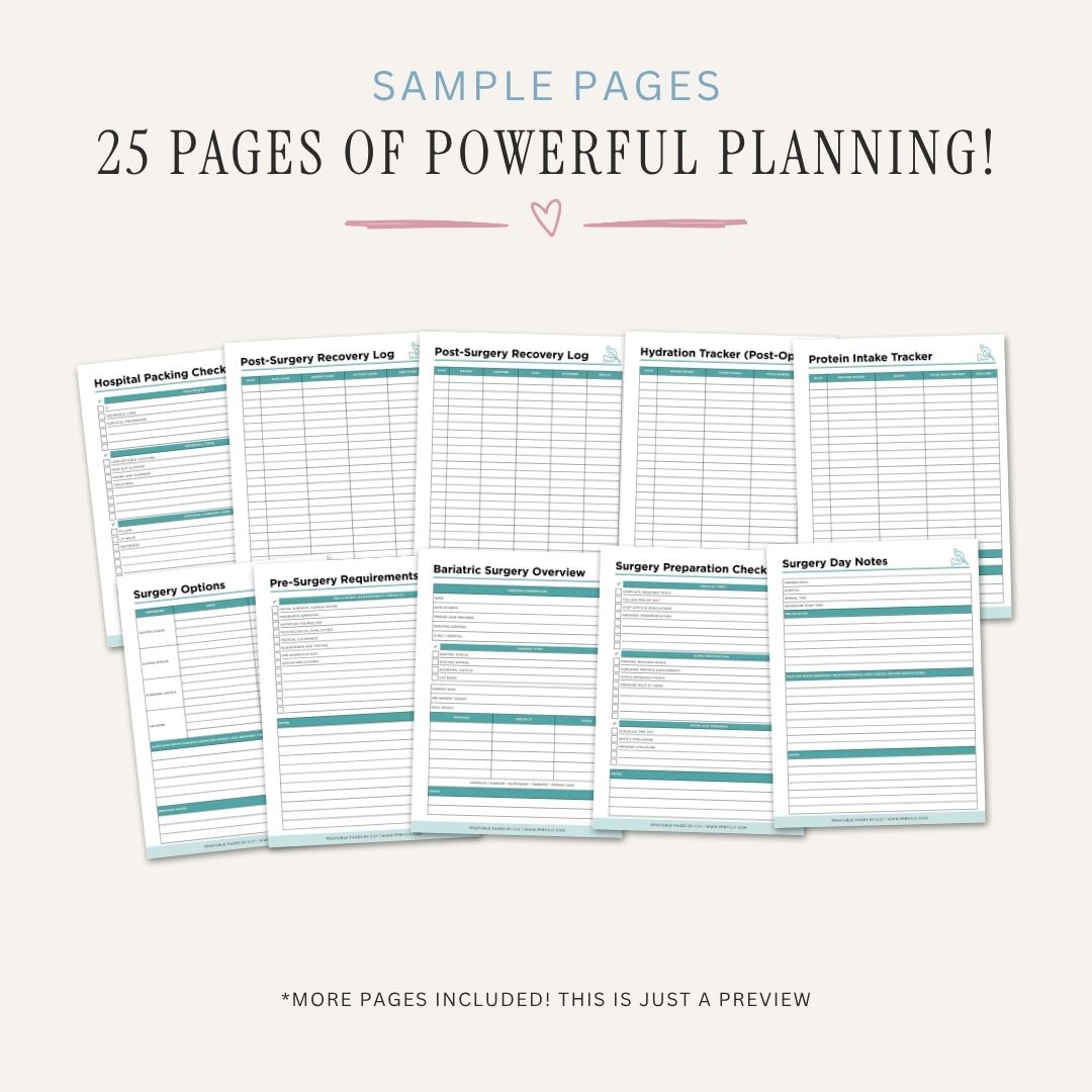 Bariatric Surgery Planner printable weight loss tracker bundle for recovery nutrition and progress tracking
