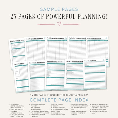 Bariatric Surgery Planner printable weight loss tracker bundle for recovery nutrition and progress tracking
