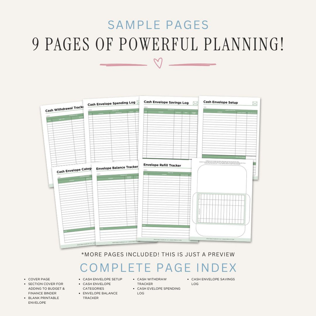 Cash Envelope System Planner printable cash budgeting tracker with spending logs envelope balances and savings tracking
