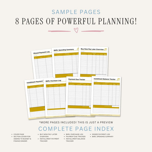 Buy Now Pay Later Planner printable BNPL payment tracker for installments balances due dates and purchase management
