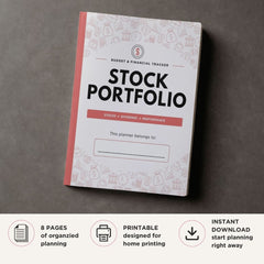 Stock Portfolio Planner printable investment tracker with dividend income logs watchlist trading journal and stock performance tracking
