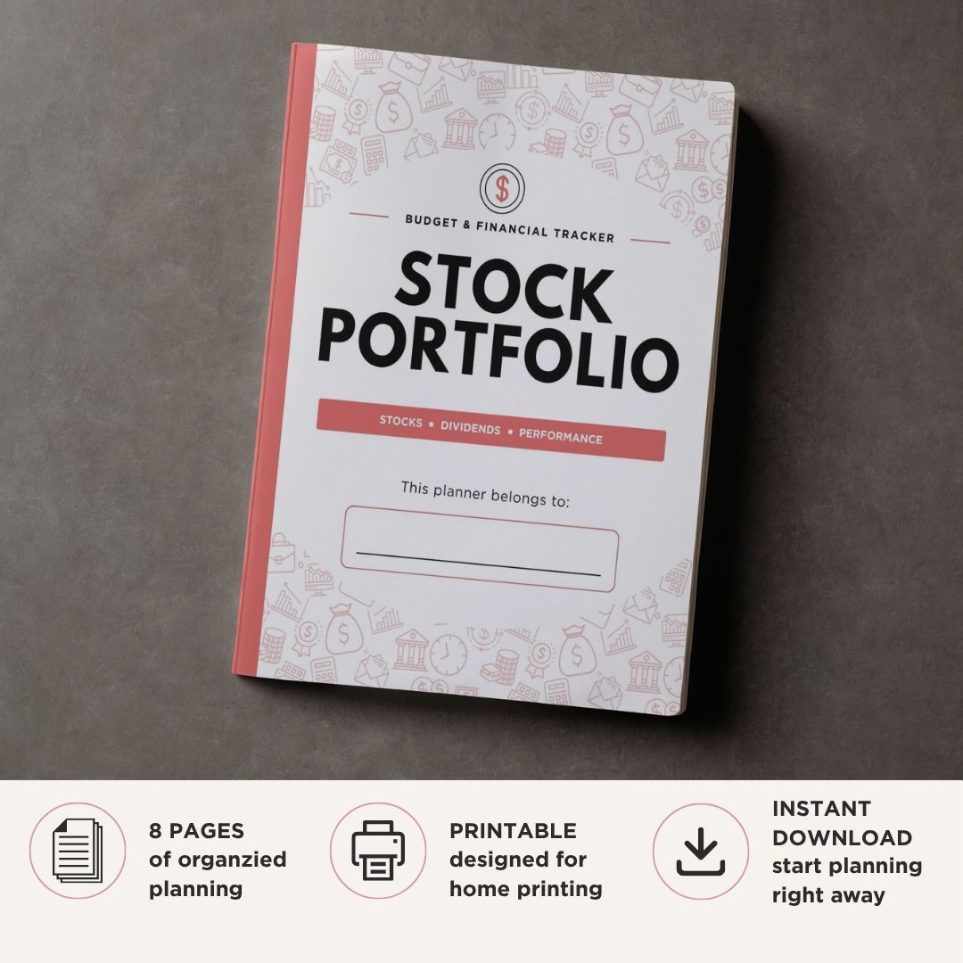 Stock Portfolio Planner printable investment tracker with dividend income logs watchlist trading journal and stock performance tracking
